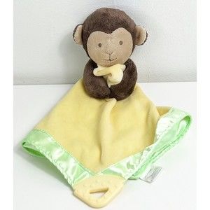 Prestige Baby Monkey Yellow Green Satin Blanket Security Lovey Blankie Teether